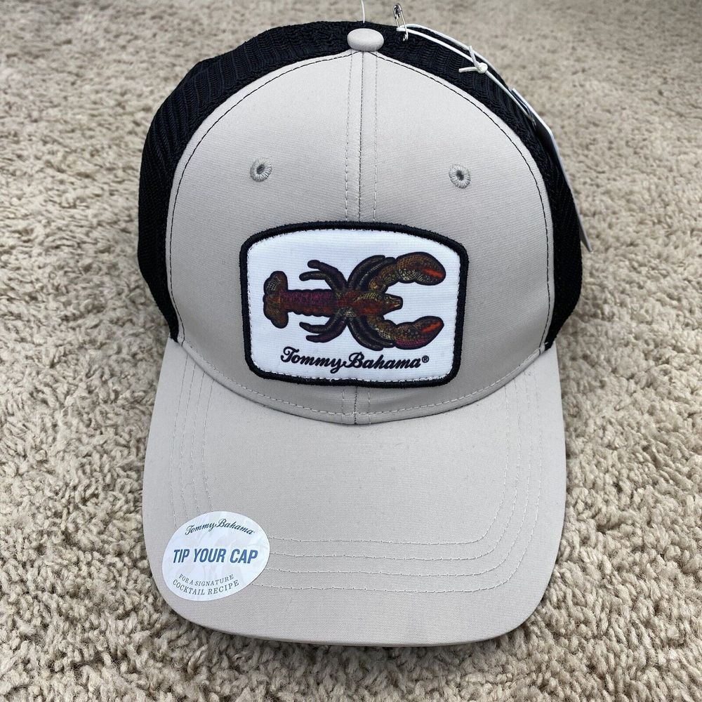 Tommy Bahama Hat Lobster Patch Trucker Tip Your Cap Mesh Tan/Black Snapback NWT